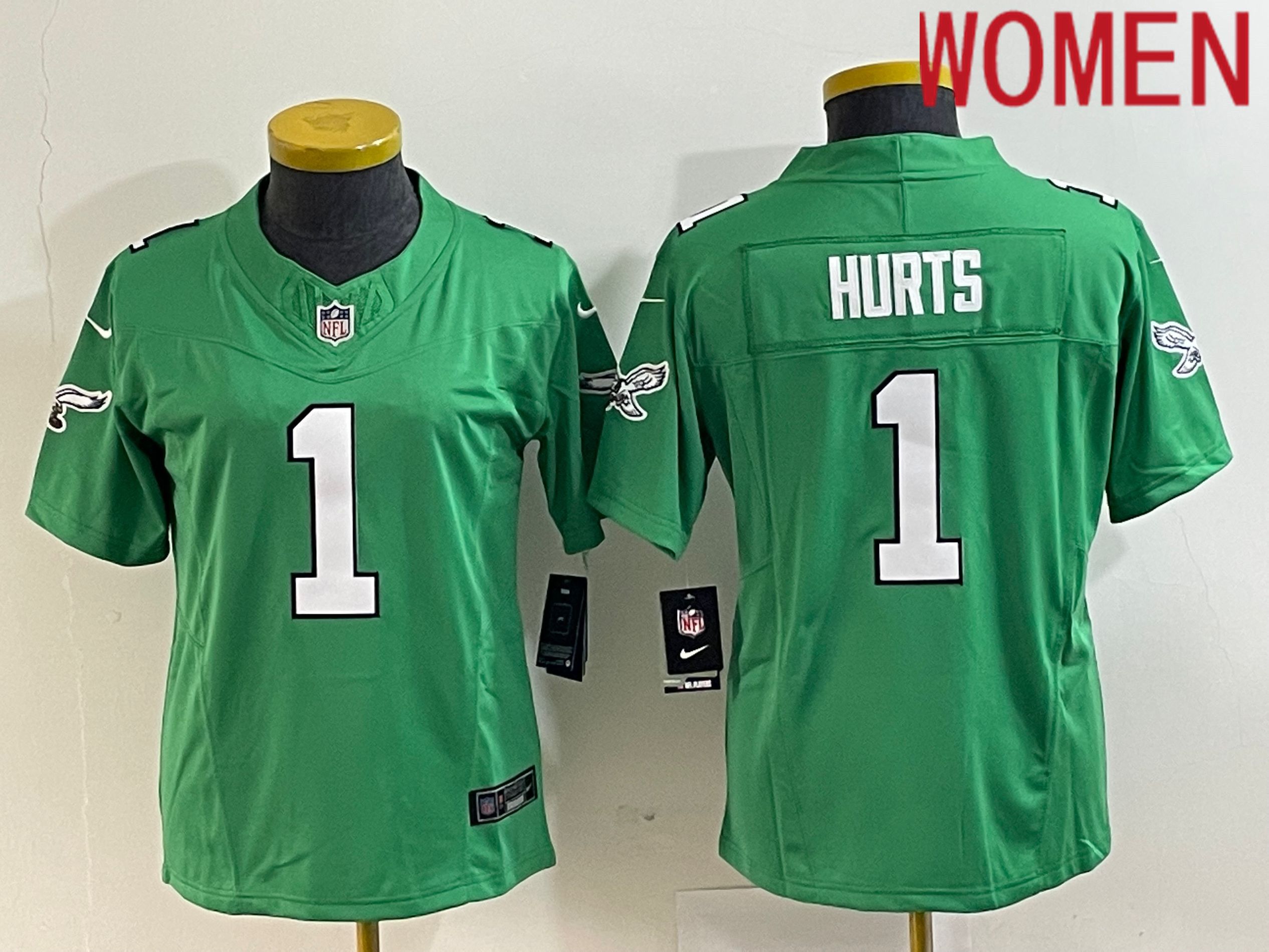 Women Philadelphia Eagles #1 Hurts Green Nike Throwback Vapor Limited NFL Jersey->women nfl jersey->Women Jersey